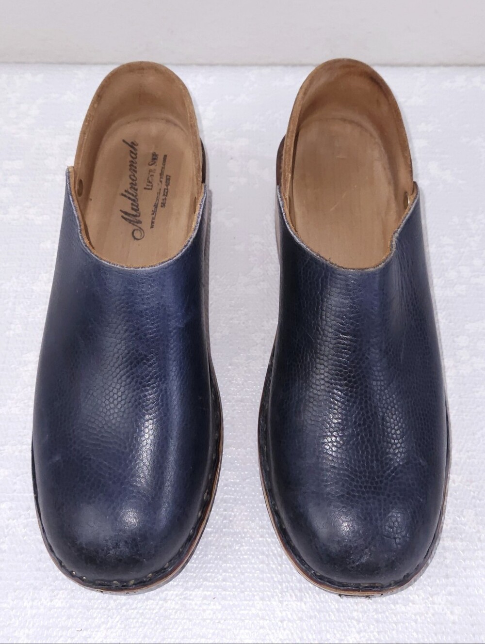 Multnomah Vintage Leather Clogs US 8.5 Blue Brown Platform Shoes - Picture 5 of 11